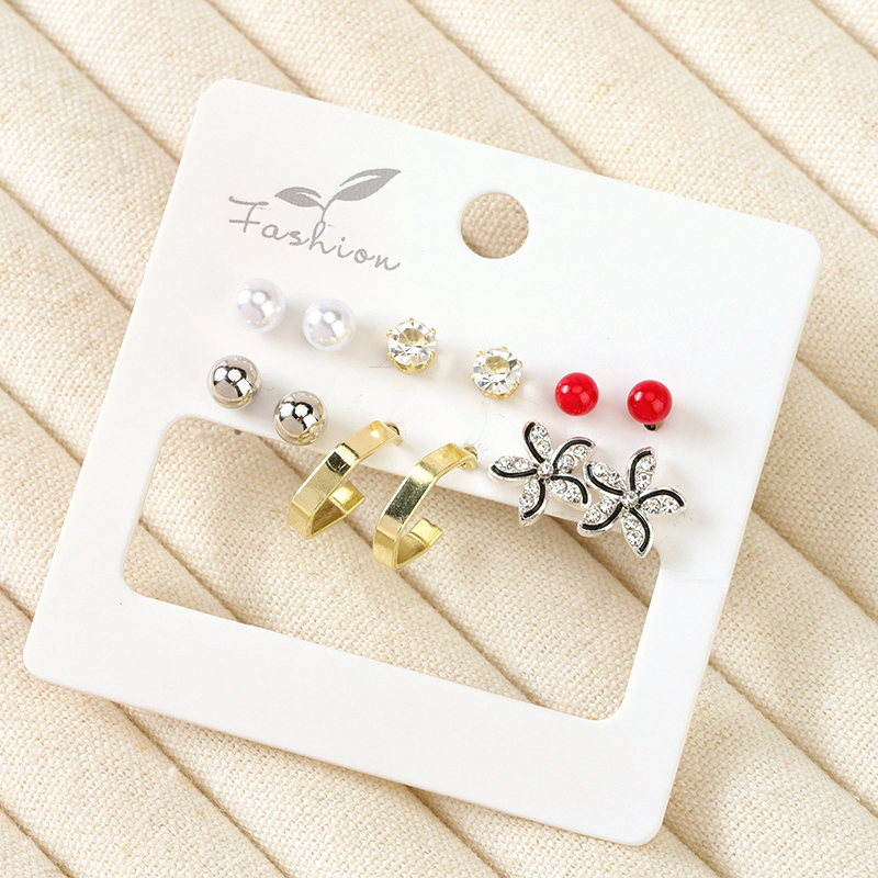 6 Pairs Rhinestone Pearl Ear Studs