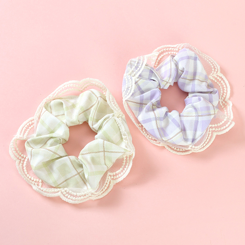 Boxed Color Plaid Lace Lace Large Bowel Ring Nylon Polyester Hair Scrunchie 4012101551