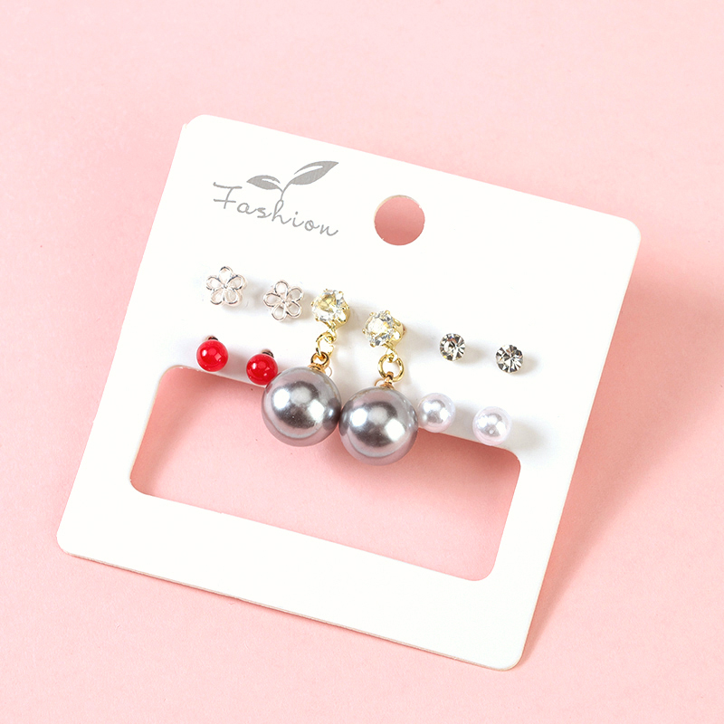 5 Pairs Rhinestone Pearl Ear Studs Alloy Plastic 4020100985