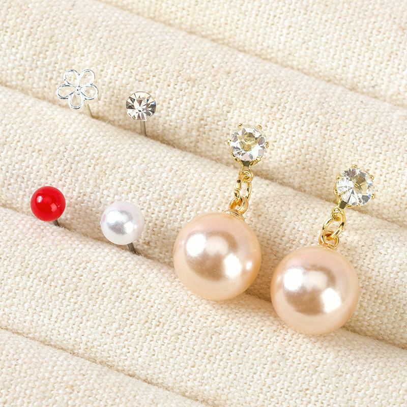 5 Pairs Rhinestone Pearl Ear Studs Alloy Plastic 4020100985