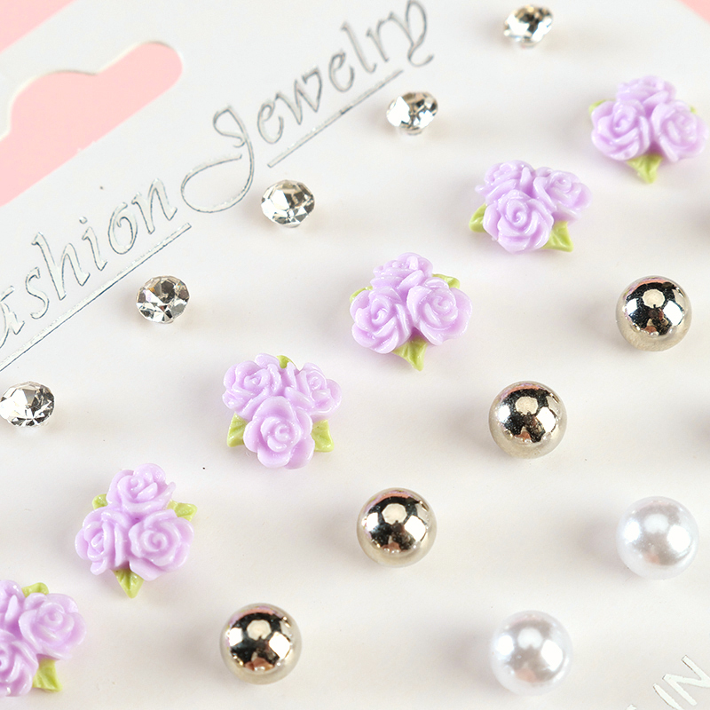 12 Pairs Pearl Rhinestone Ear Studs