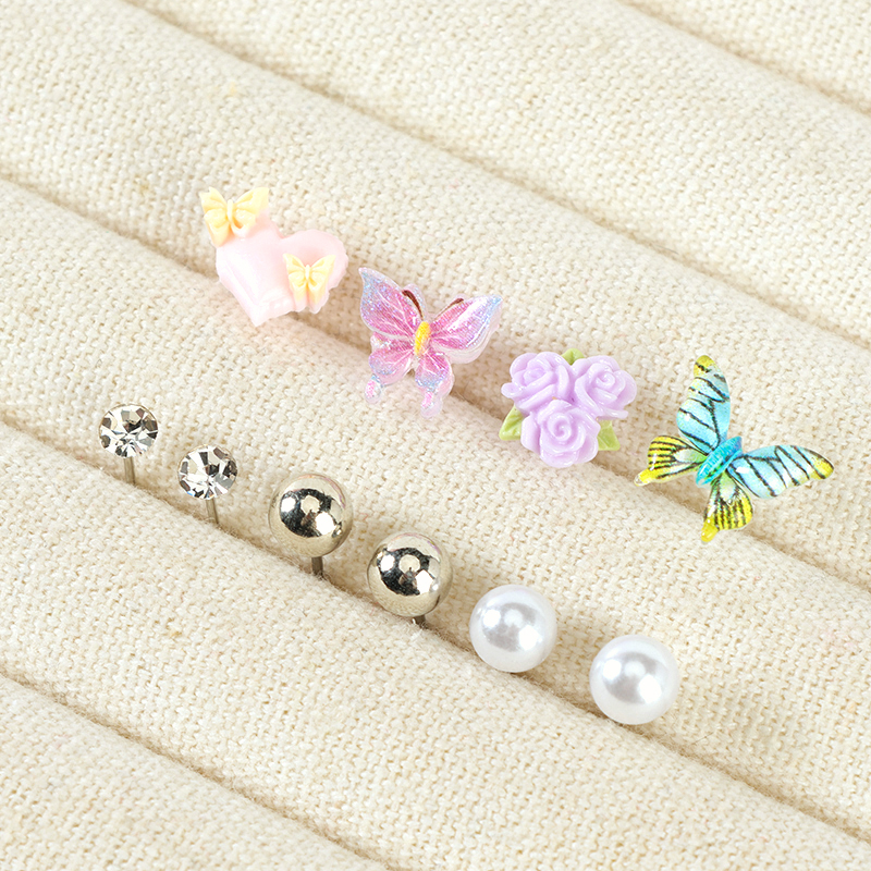 12 Pairs Pearl Rhinestone Ear Studs