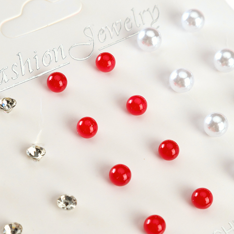 12 Pairs Rhinestone Pearl Ear Studs