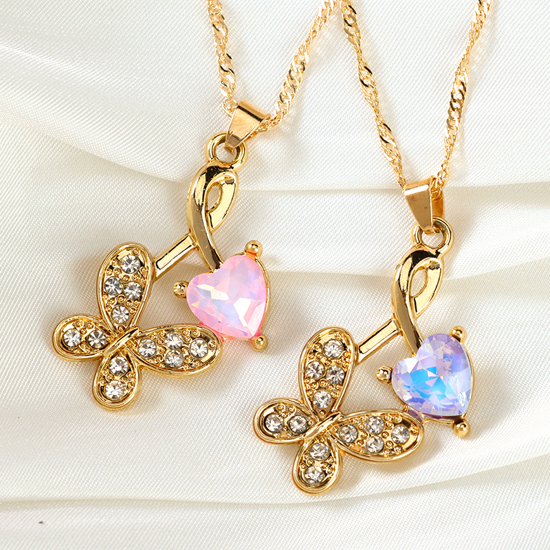 Heart Zircon Butterfly Necklace