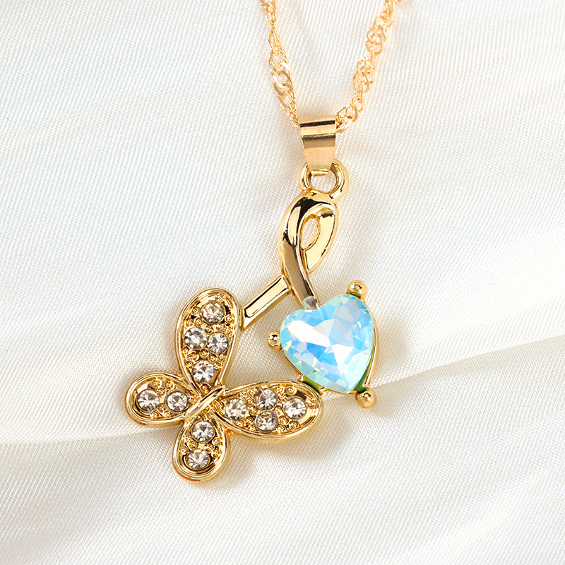 Heart Zircon Butterfly Necklace