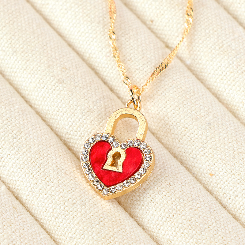 Colorful Heart Lock Rhinestone Necklace