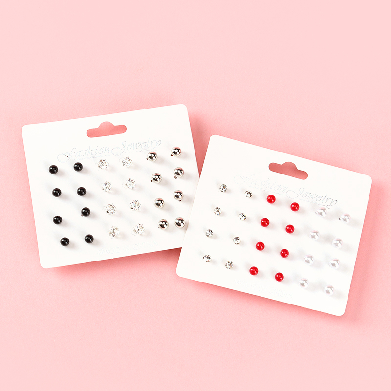12 Pairs Rhinestone Pearl Ear Studs