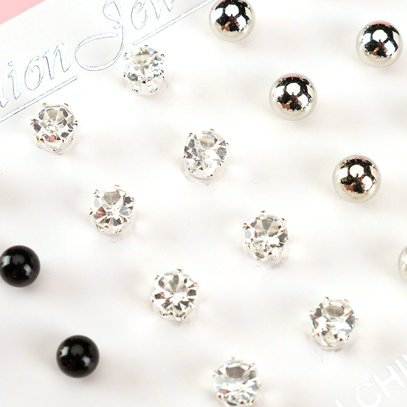 12 Pairs Rhinestone Pearl Ear Studs