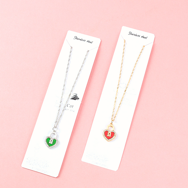 Colorful Heart Lock Rhinestone Necklace