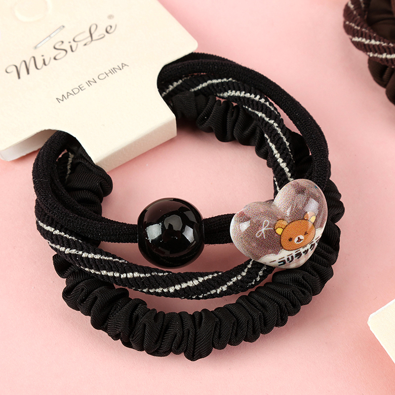 Curry Color Round Bead Peach Heart Nylon Hair Tie 4012202164