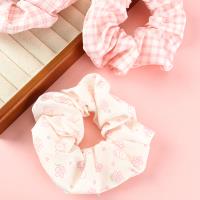 Pink Printed Check Bowel Ring Synthetic Fiber Hair Scrunchie 4012101578