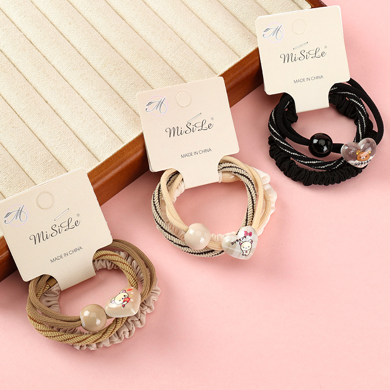 Curry Color Round Bead Peach Heart Nylon Hair Tie 4012202164