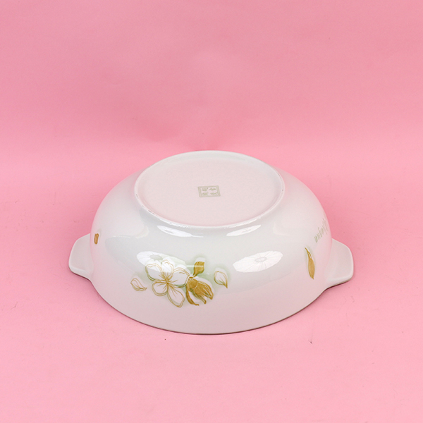 10.25 Inch Ceramic Soup Bowl with Two Handles Golden Leaf 117050003