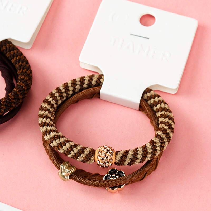 Three Plum Blossom Diamond Beads Hair Tie Nylon Spandex 4012202227