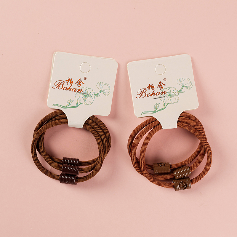 Boxed Three Curry Smiley Round Tube Twill Rubber Tendons Nylon Hair Tie 4012202255