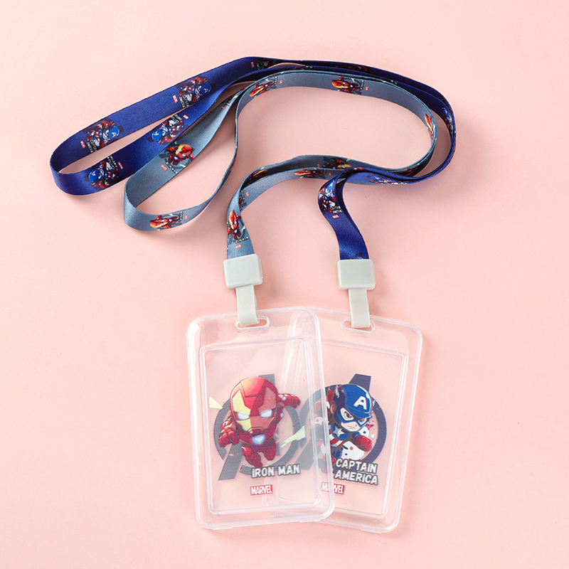 Grey Buckle Cartoon Transparent Card Holder with Long Rope