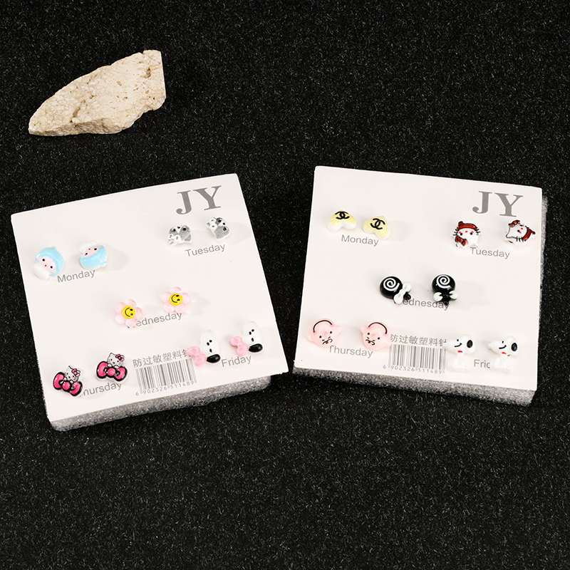 5 Pair Cartoon Ear Studs