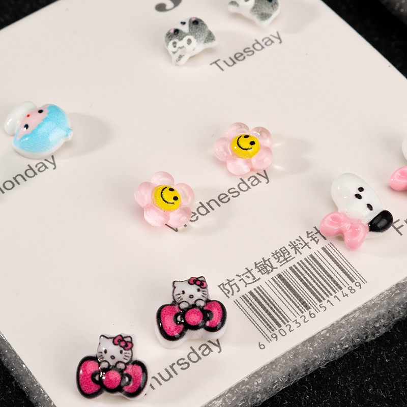 5 Pair Cartoon Ear Studs