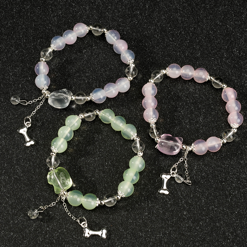 Ice Transparent Bead Cat Bone Bracelet Glass 4021001064