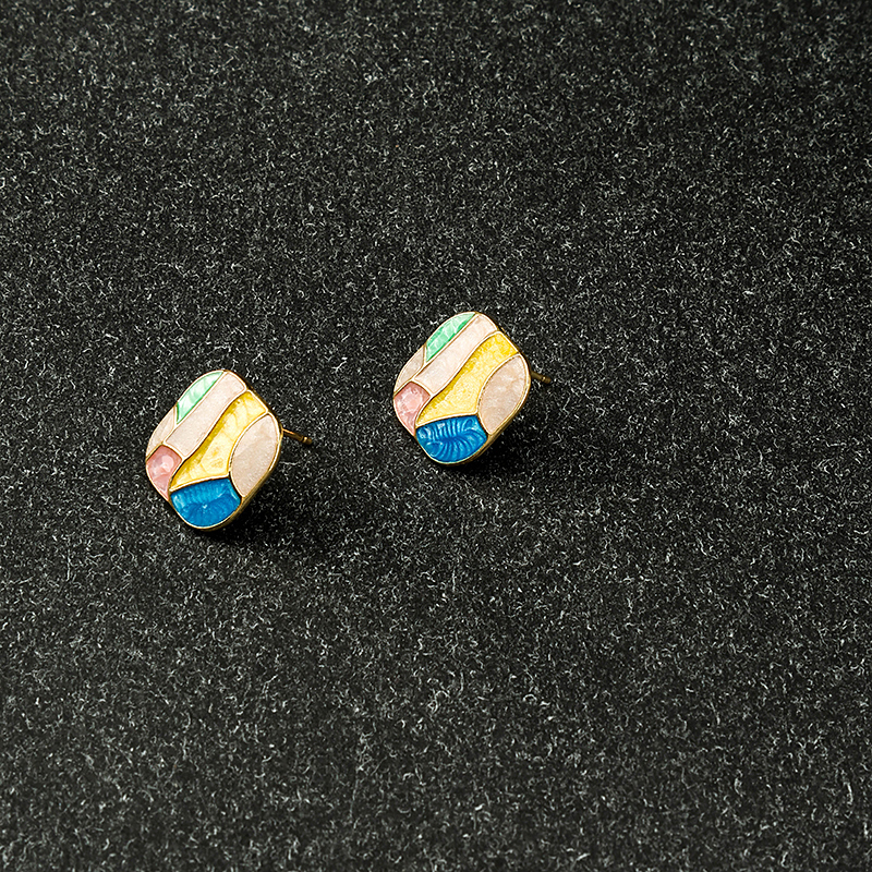 Korean Style Contrast Block Ear Studs