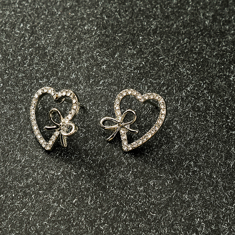 Diamond Heart Bowtie Ear Studs