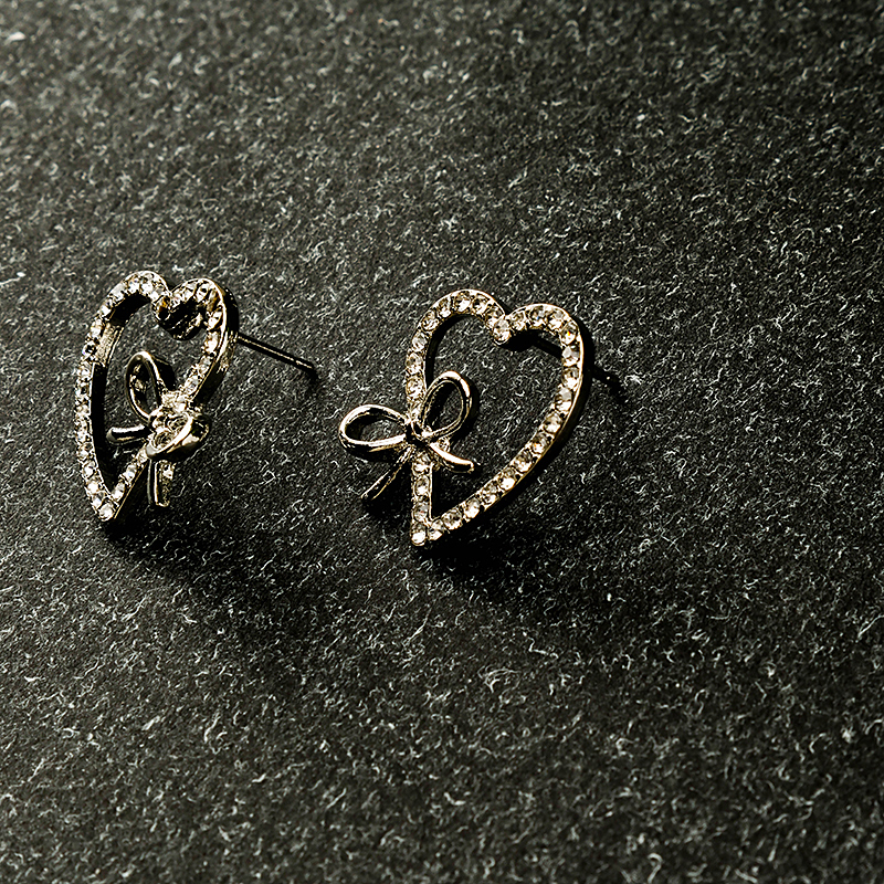 Diamond Heart Bowtie Ear Studs