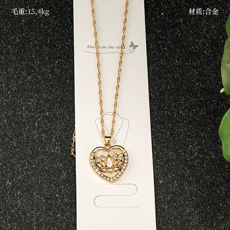 Hollow Lotus Rhinestone Necklace