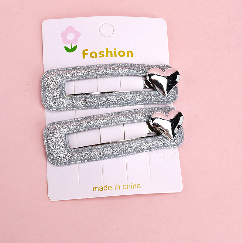 Two Glitter Silver Black BB Hair Clips Box Alloy 4010200527