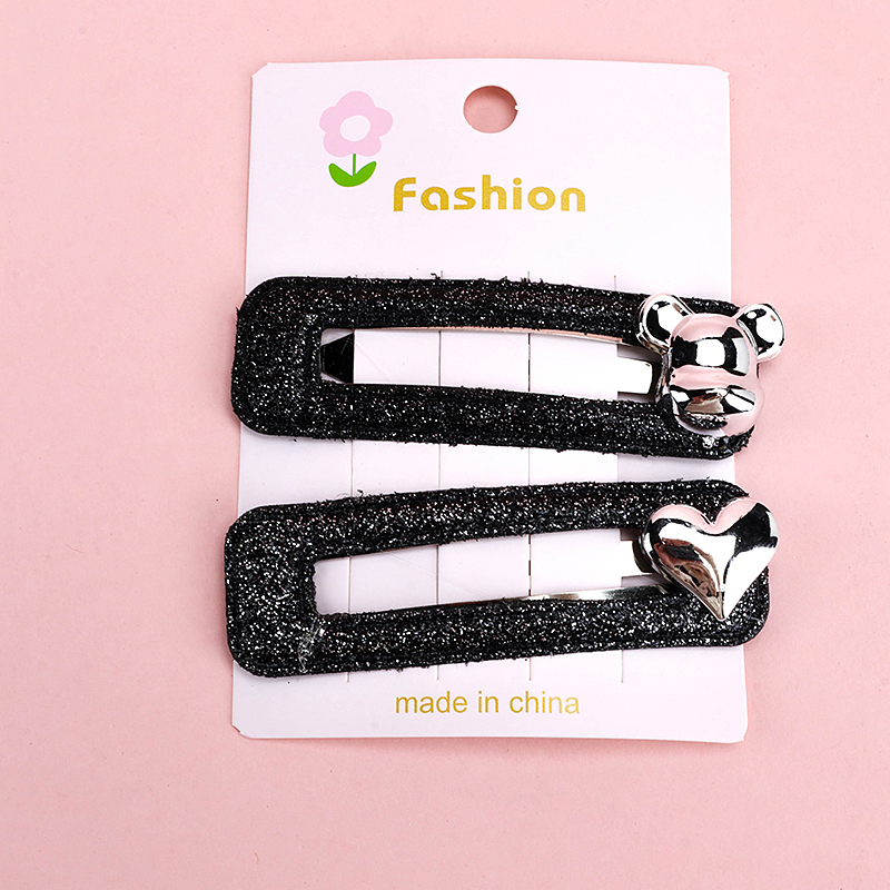 Two Glitter Silver Black BB Hair Clips Box Alloy 4010200527