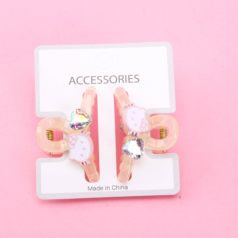 Boxed Double-Sided Rhinestone KT Cat Small Hair Claw Clip 2pcs Plastic 4011900371