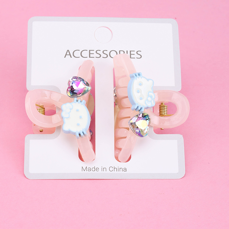 Boxed Double-Sided Rhinestone KT Cat Small Hair Claw Clip 2pcs Plastic 4011900371