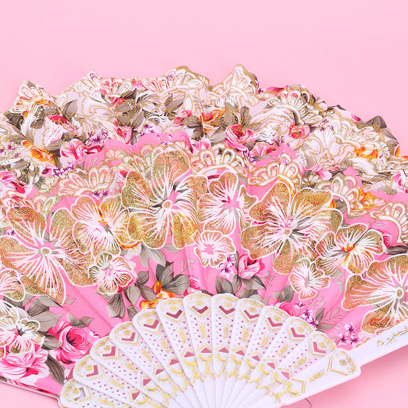 White Handle Gold Foil Chinese Folding Fan