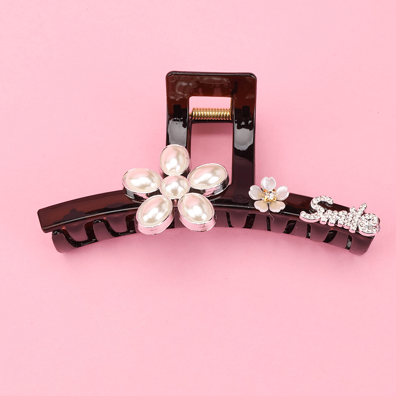 13 cm Single-Sided Large Flower Pearl Hair Claw Clip Plastic 4011801158