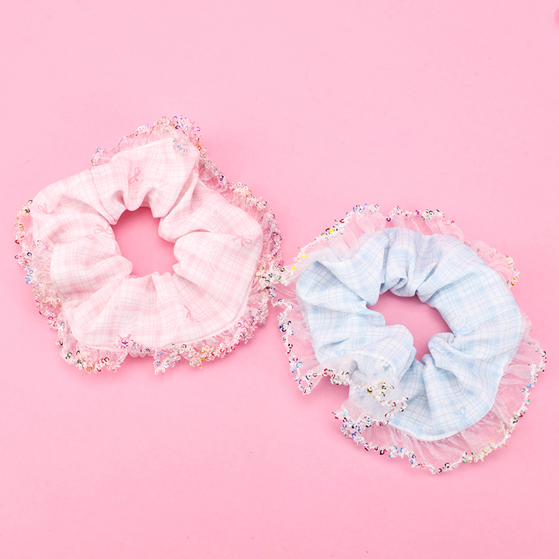 Boxed Colorful Check Lace Bowel Ring Hair Scrunchie 4012101812