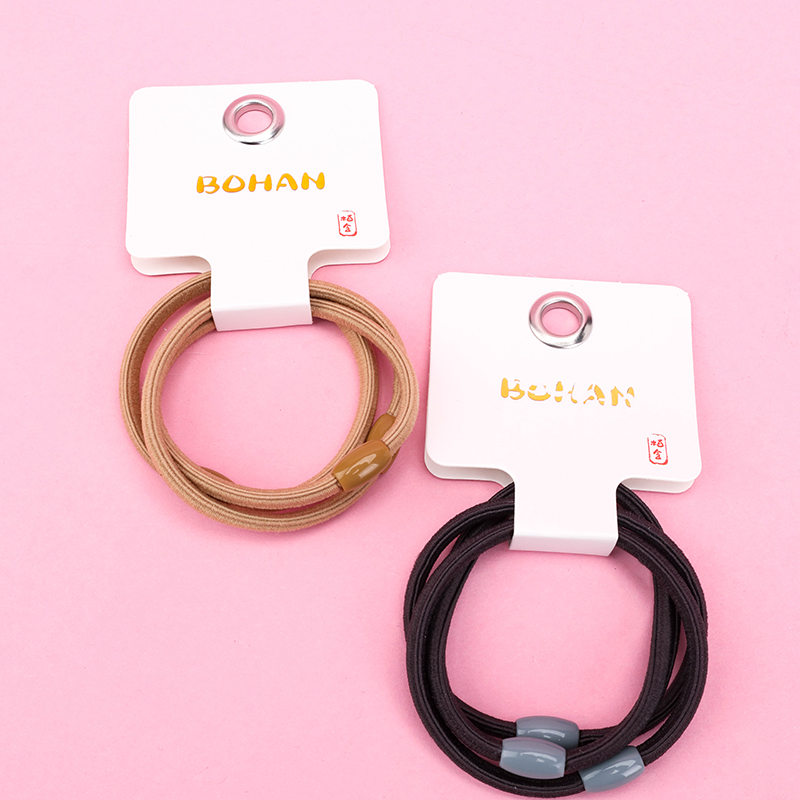 Boxed Three Curry Colored Flat Bands Nylon Hair Tie