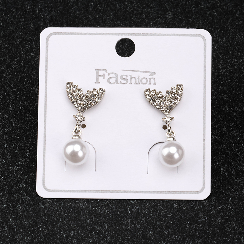 Long Rhinestone Fishtail Pearl Ear Studs