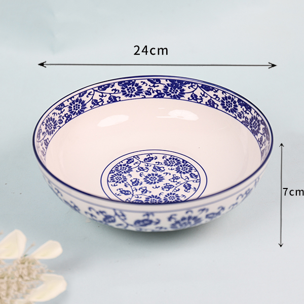 9 Inch Printed Ceramic Bowl Blue Flower
