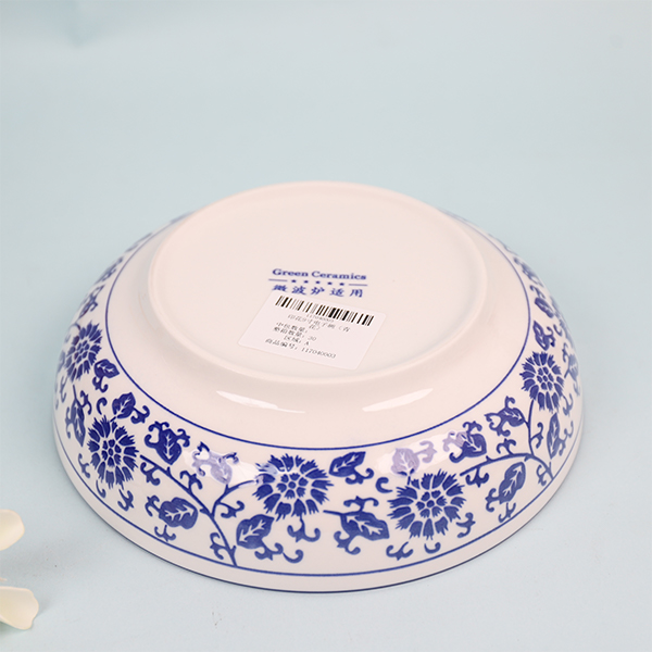 9 Inch Printed Ceramic Bowl Blue Flower