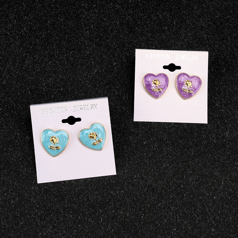 Enamel Heart Rose Ear Studs