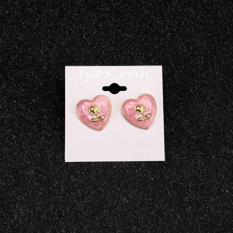 Enamel Heart Rose Ear Studs