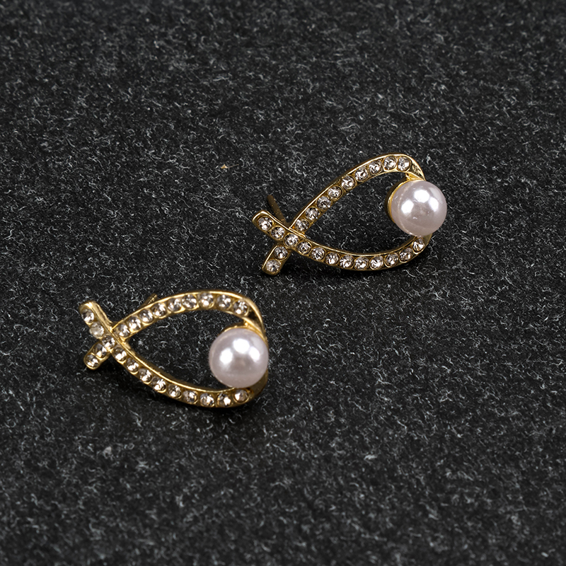 Small Diamond Cross Pearl Ear Studs