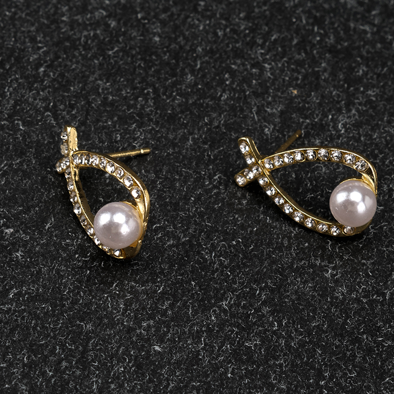 Small Diamond Cross Pearl Ear Studs