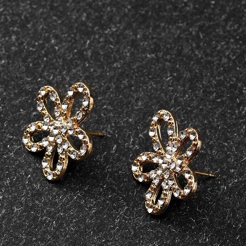 Rhinestone Hollow Flower Ear Studs