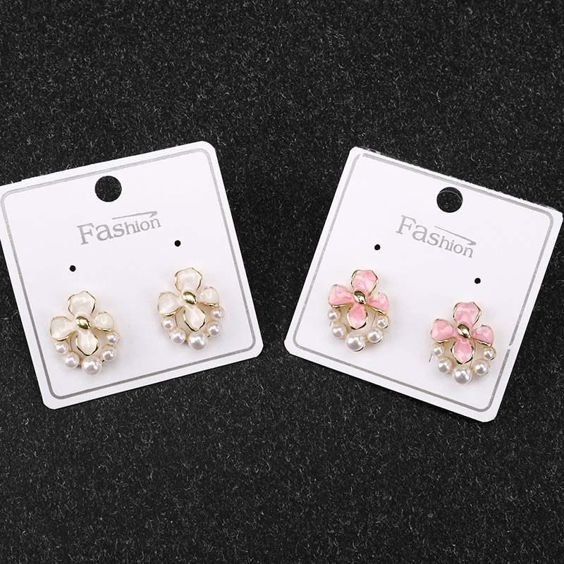 Enamel Pearl Flower Ear Studs