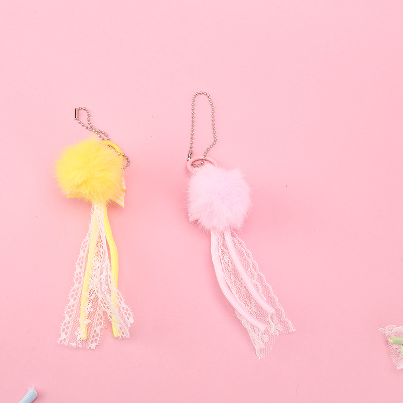 Lace Ribbon Pompom Bag Charm