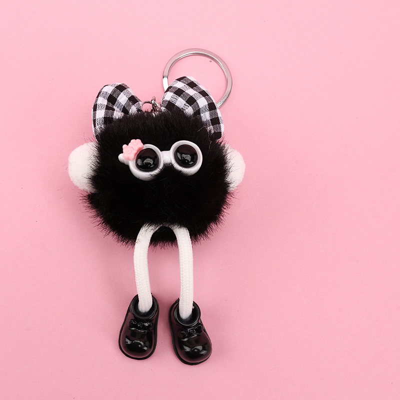 Plaid Bow Pompom Bag Charm