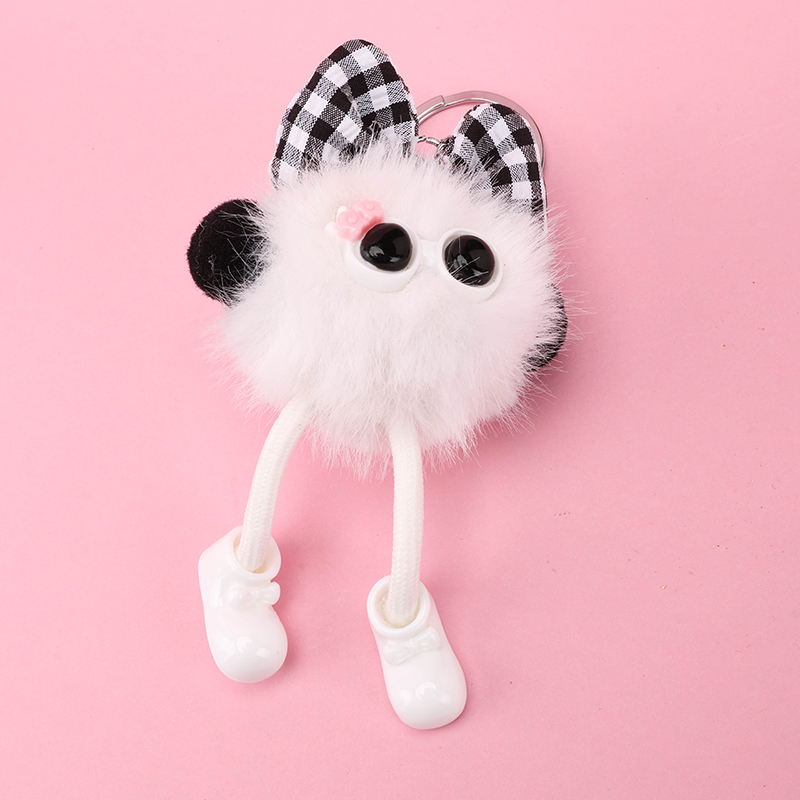 Plaid Bow Pompom Bag Charm
