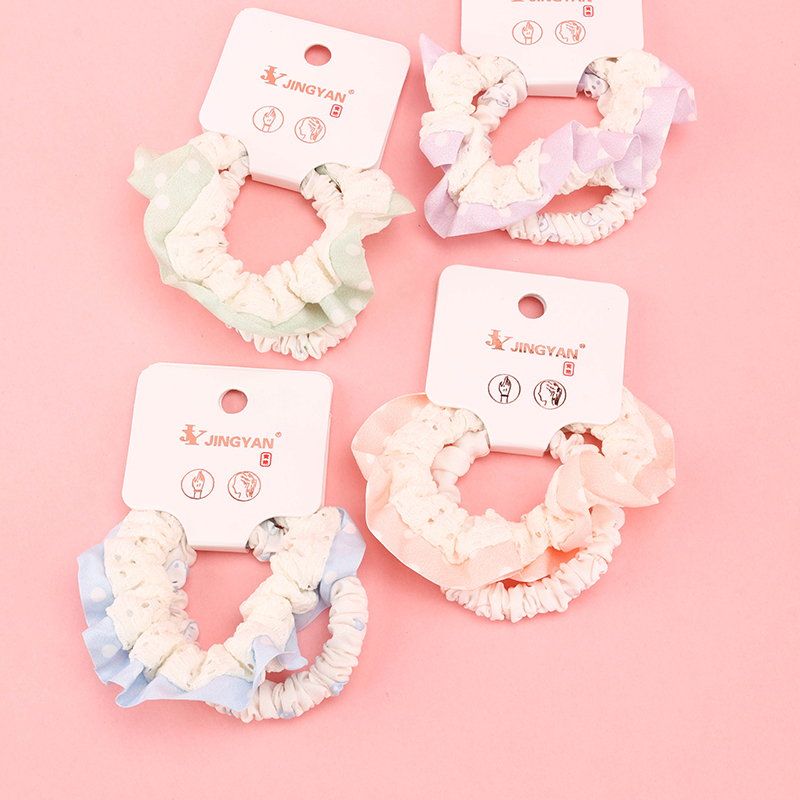 Boxed Two Colorful Lace Hollow Intestinal Circle Nylon AC Hair Tie 4012101787