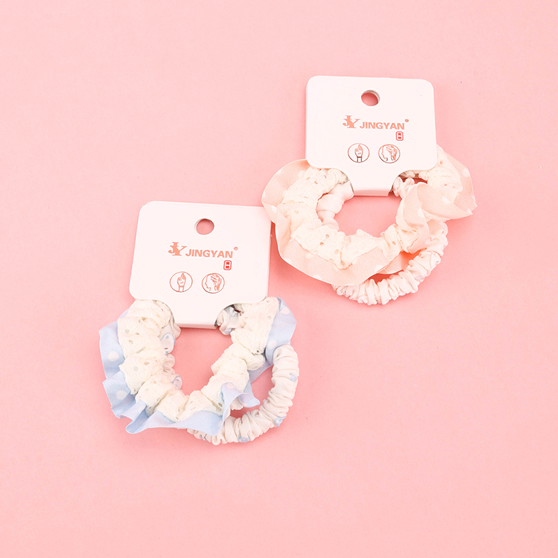Boxed Two Colorful Lace Hollow Intestinal Circle Nylon AC Hair Tie 4012101787