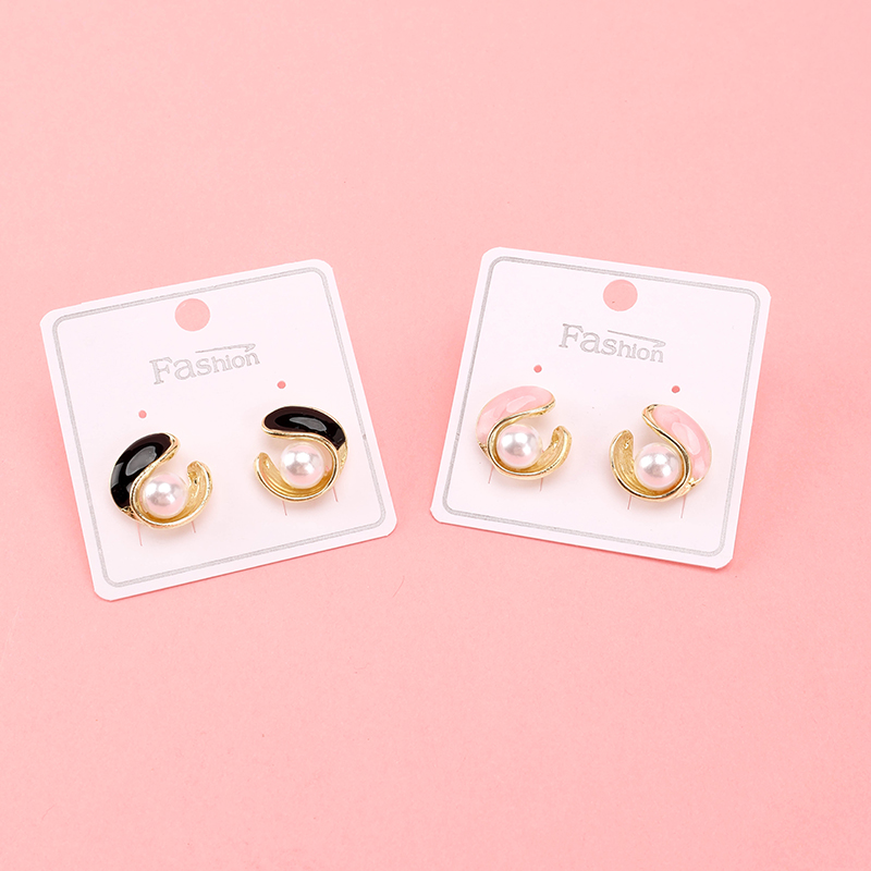Long Enamel Pearl Ear Studs Alloy 4020101085